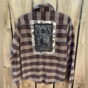 Pretty Cult Flannel Unisex Multicolor Plaid Hermit Tarot S Patch Virgo Dark Art